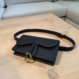 Dior Grained Calfskin Saddle Belt Bag - Black & Gold